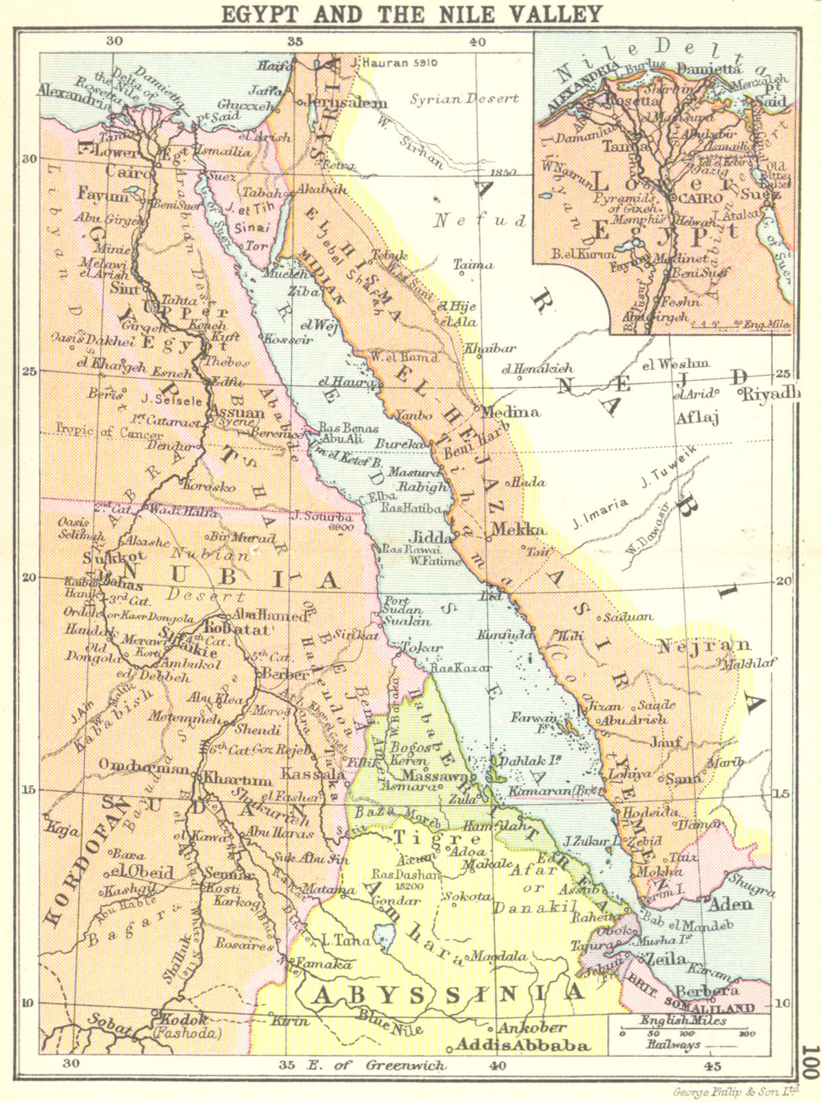 EGYPT. Egypt and the Nile Valley; Small map 1912 old antique plan chart